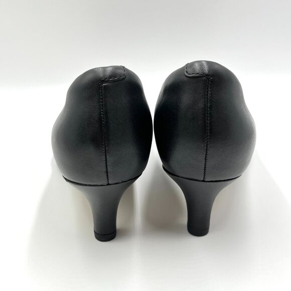 8W 8 WIDE WIDTH Clarks Womens Linvale Jerica Black Leather Pumps Heels Shoes - Picture 7 of 13
